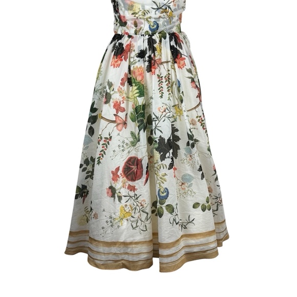 Alice & Olivia Haven Flared Midi Dress Floral White Sleeveless Broken Zip - Picture 5 of 13